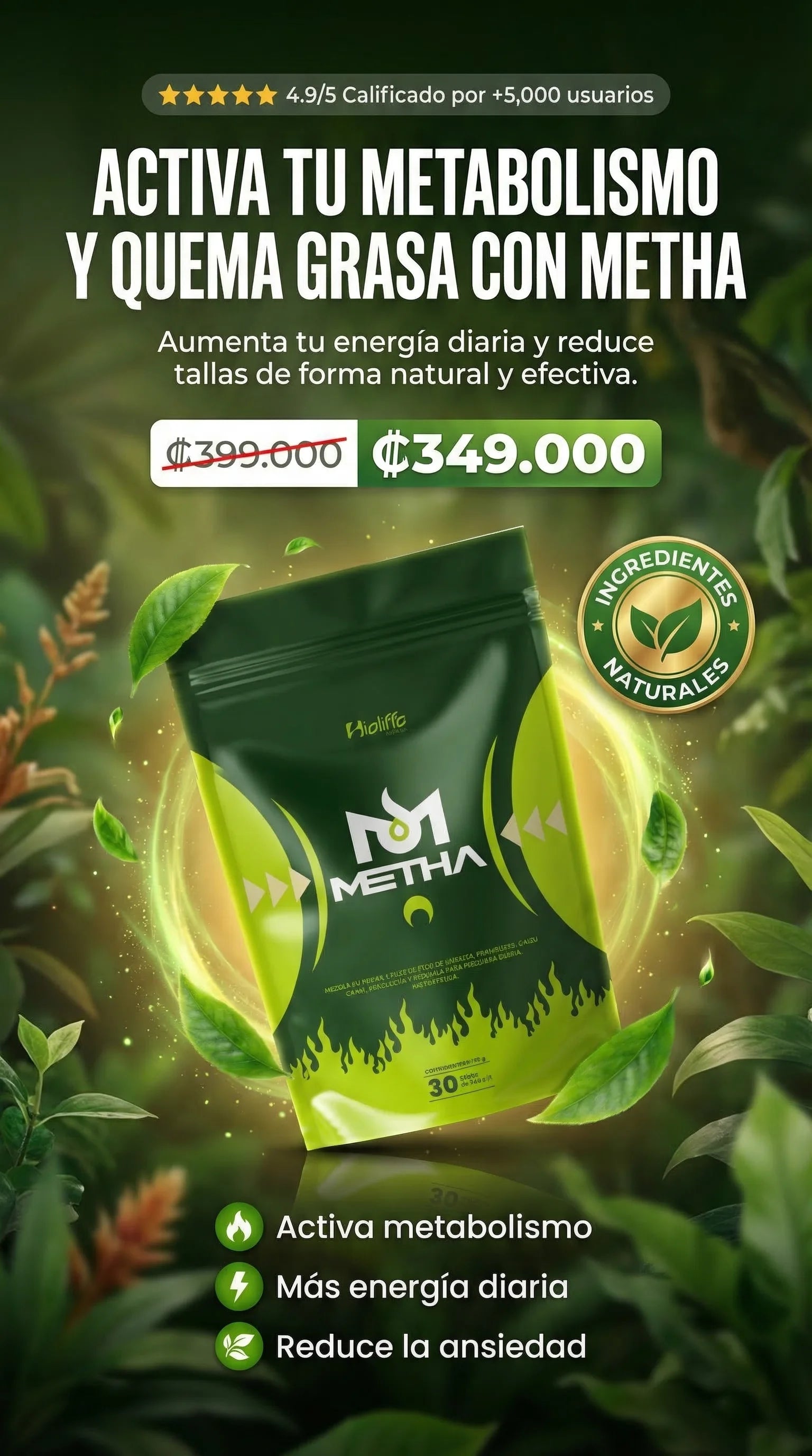 METHA Quemador de Grasa Natural – Activa tu Metabolismo y Aumenta tu Energía